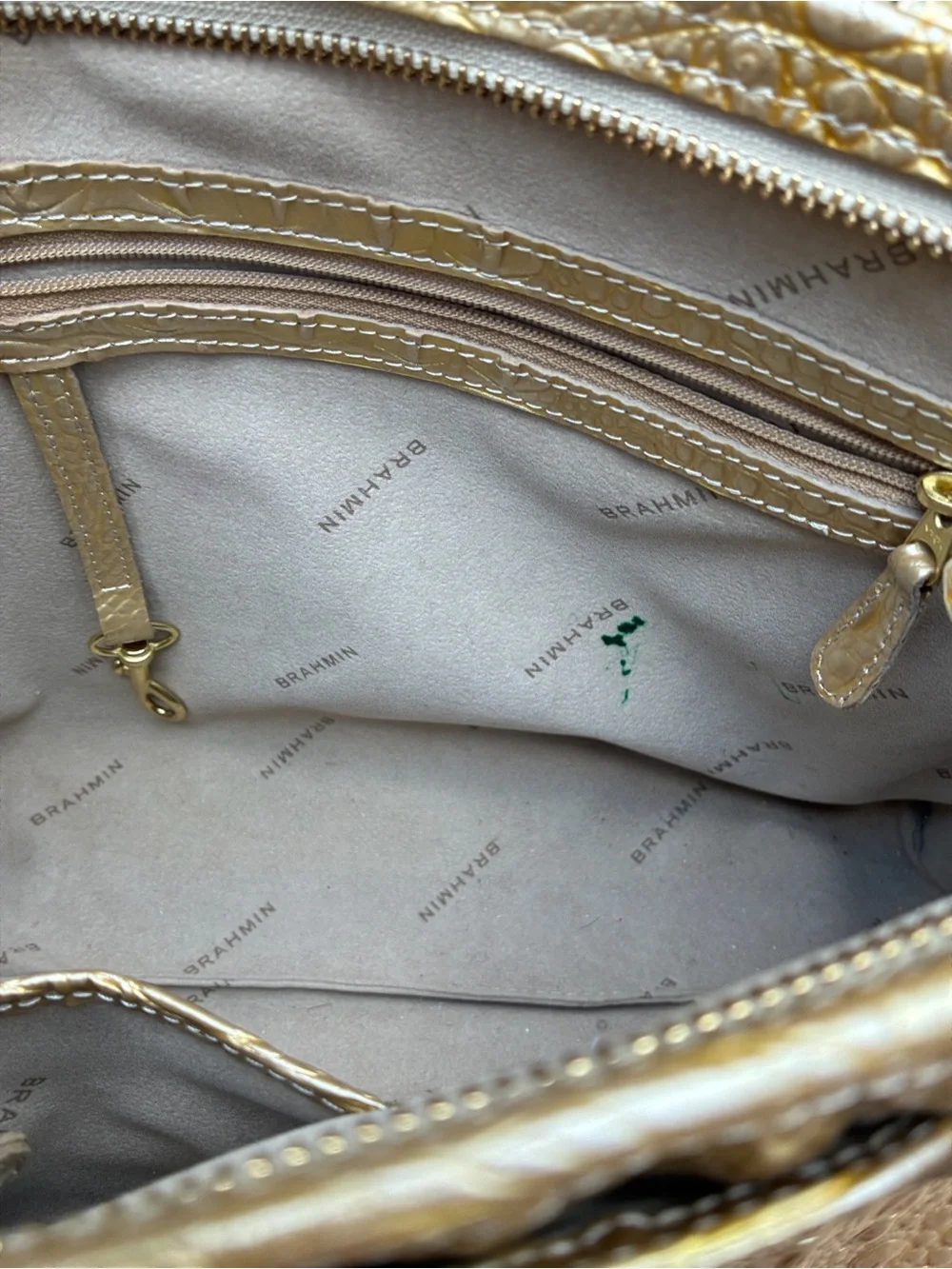 Brahmin Metallic Gold Croc-Embossed Satchel duxbury Melbourne medium M
